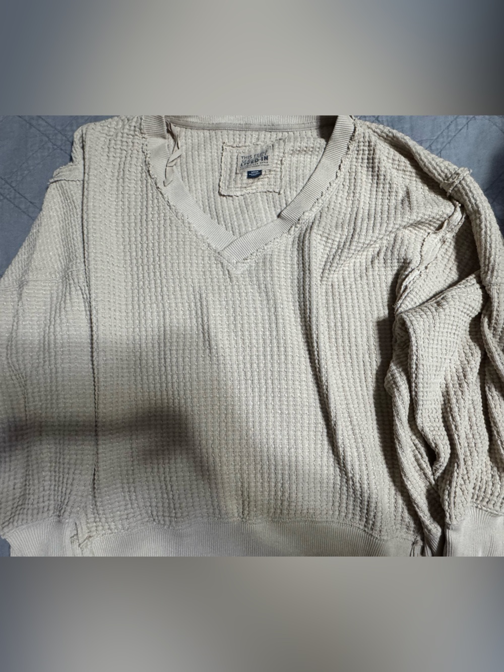 Women’s Oversized V-Neck Waffle Knit Sweater - Cream